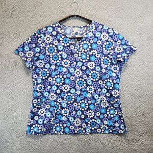 3-2-1 Scrubs! Floral Print Short Sleeve Scrub Top Women Large Workwear Casual